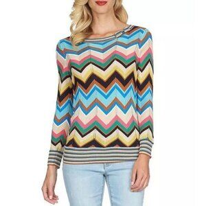 🆕 CECE CYNTHIA STEFFE Tunic Top Women’s XS Rainbow Chevron Stripe Shirt Blouse